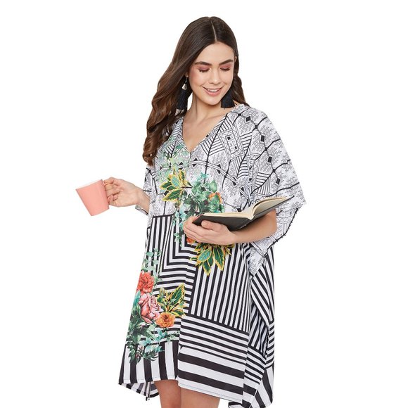 Gypsie Blu Floral Striped Plus Size Summer Wear Tunic Top with V-Neck Dress - Picture 7 of 9